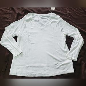 A New Day Women's Long Sleeve Tee, Plus Size 2X, 3X in White, Ribbed, NWT